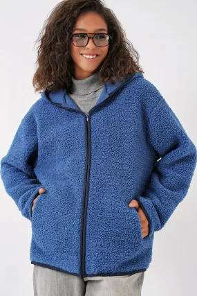 55456 kadin kapüşonlu oversize peluş ceket
