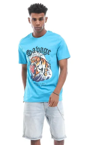 95178 Turquoise T-Shirt With A Roaring Tiger Frontal Print 95178 Turquoise T-Shirt With A Roaring Tiger Frontal Print