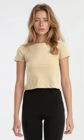 98289 Dark Beige Short Solid Basic Cropped Tee 98289 Dark Beige Short Solid Basic Cropped Tee