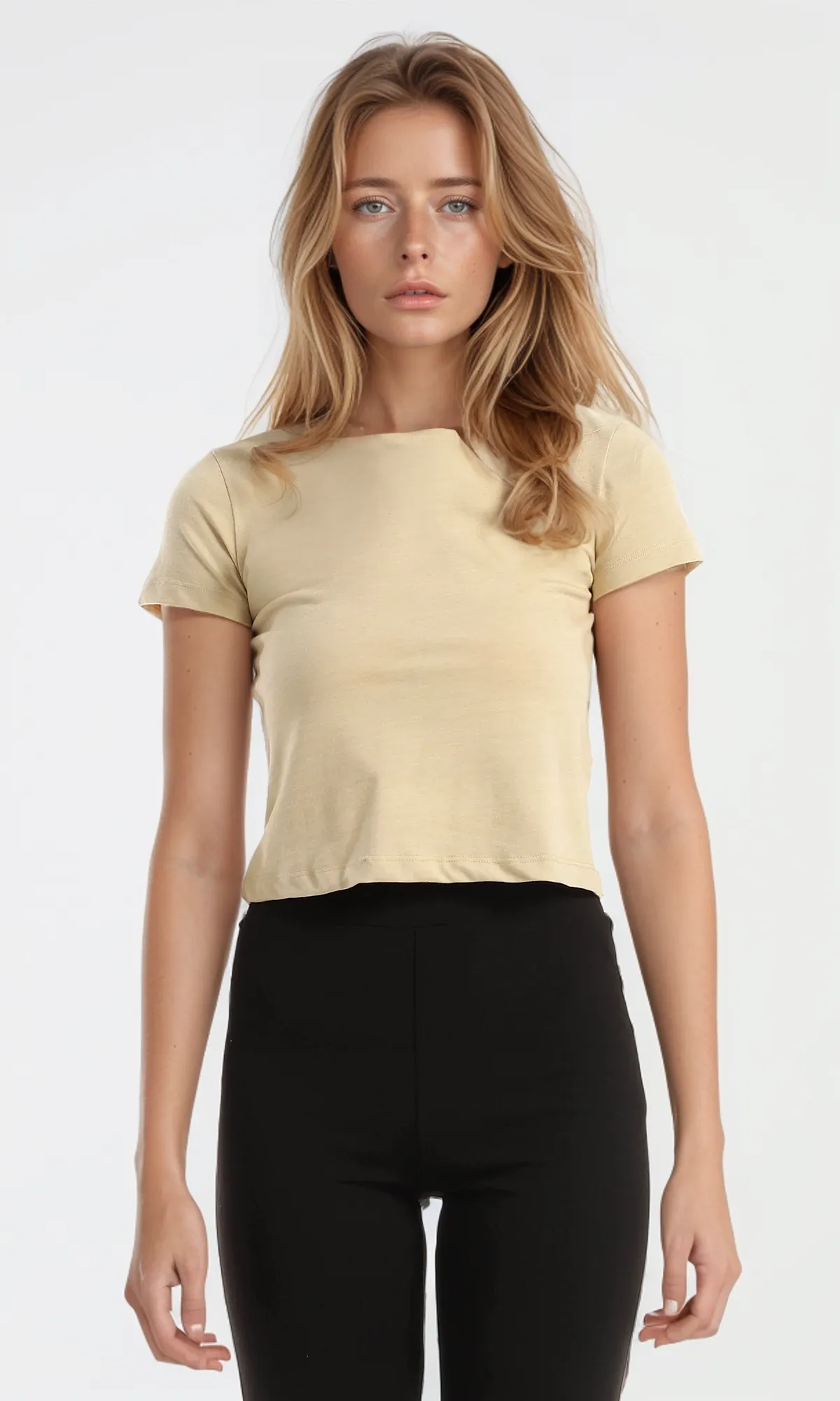 98289 Dark Beige Short Solid Basic Cropped Tee