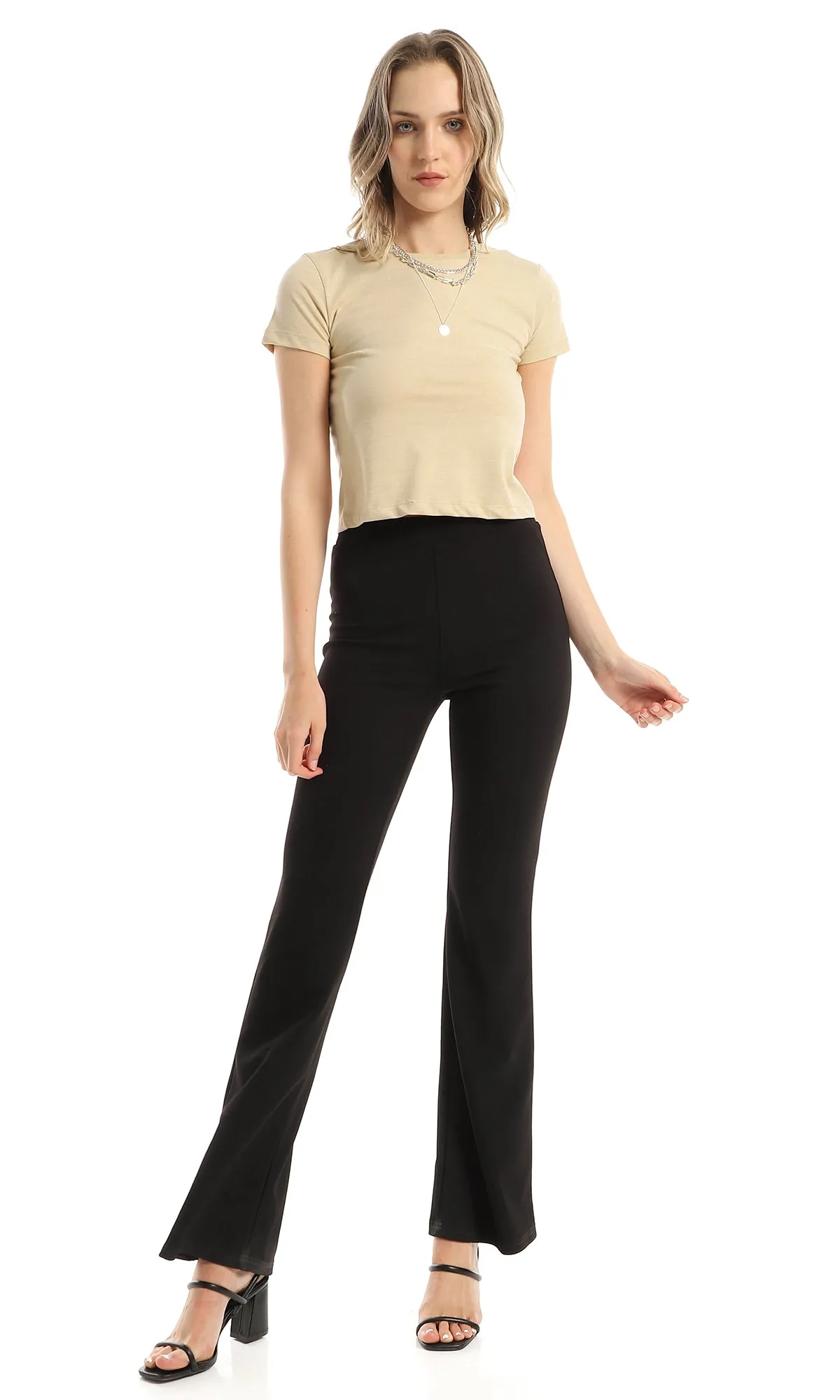 98289 Dark Beige Short Solid Basic Cropped Tee
