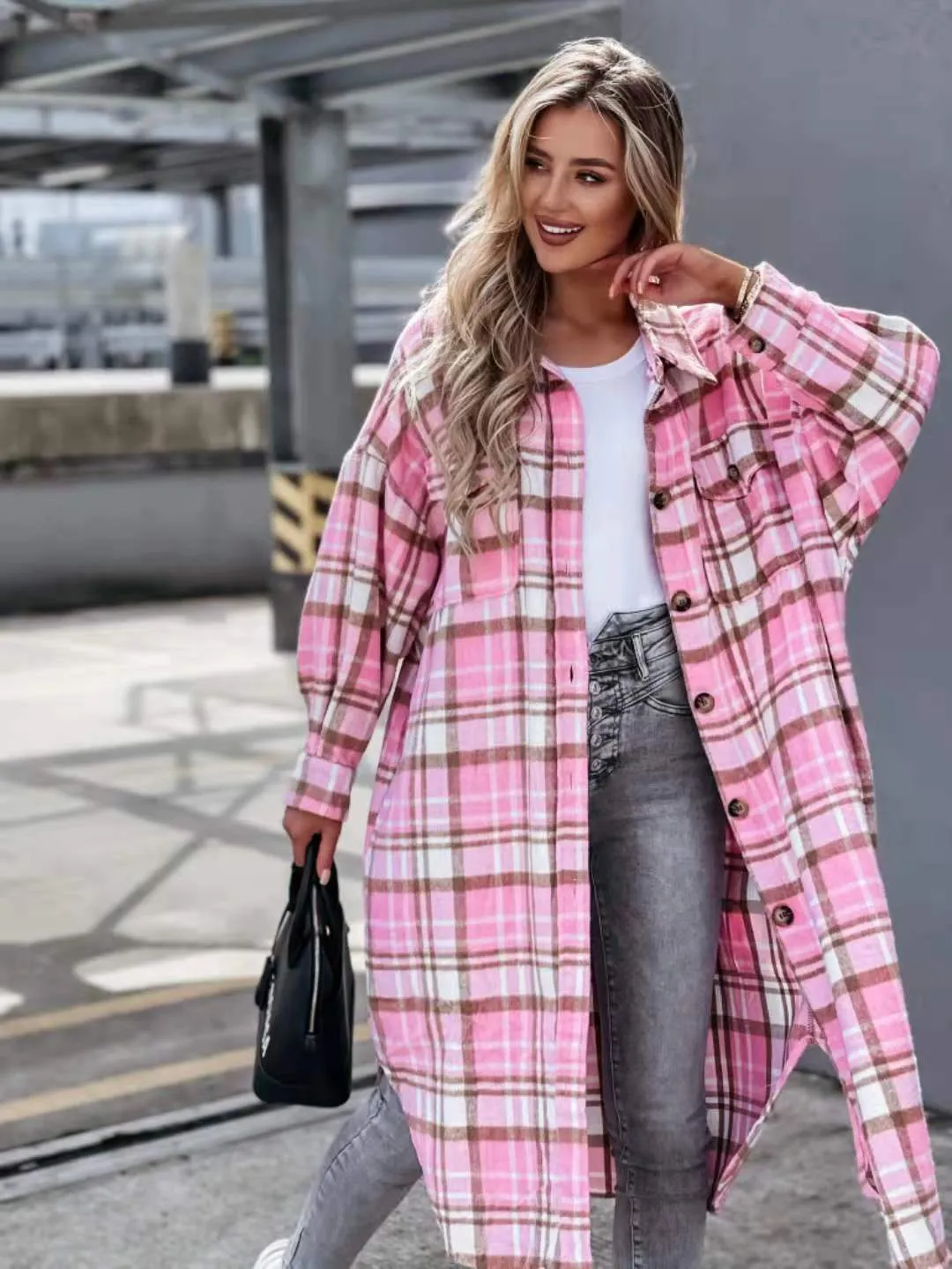 Attractive Unique Stylish Women's Lengthened Plaid Blouses