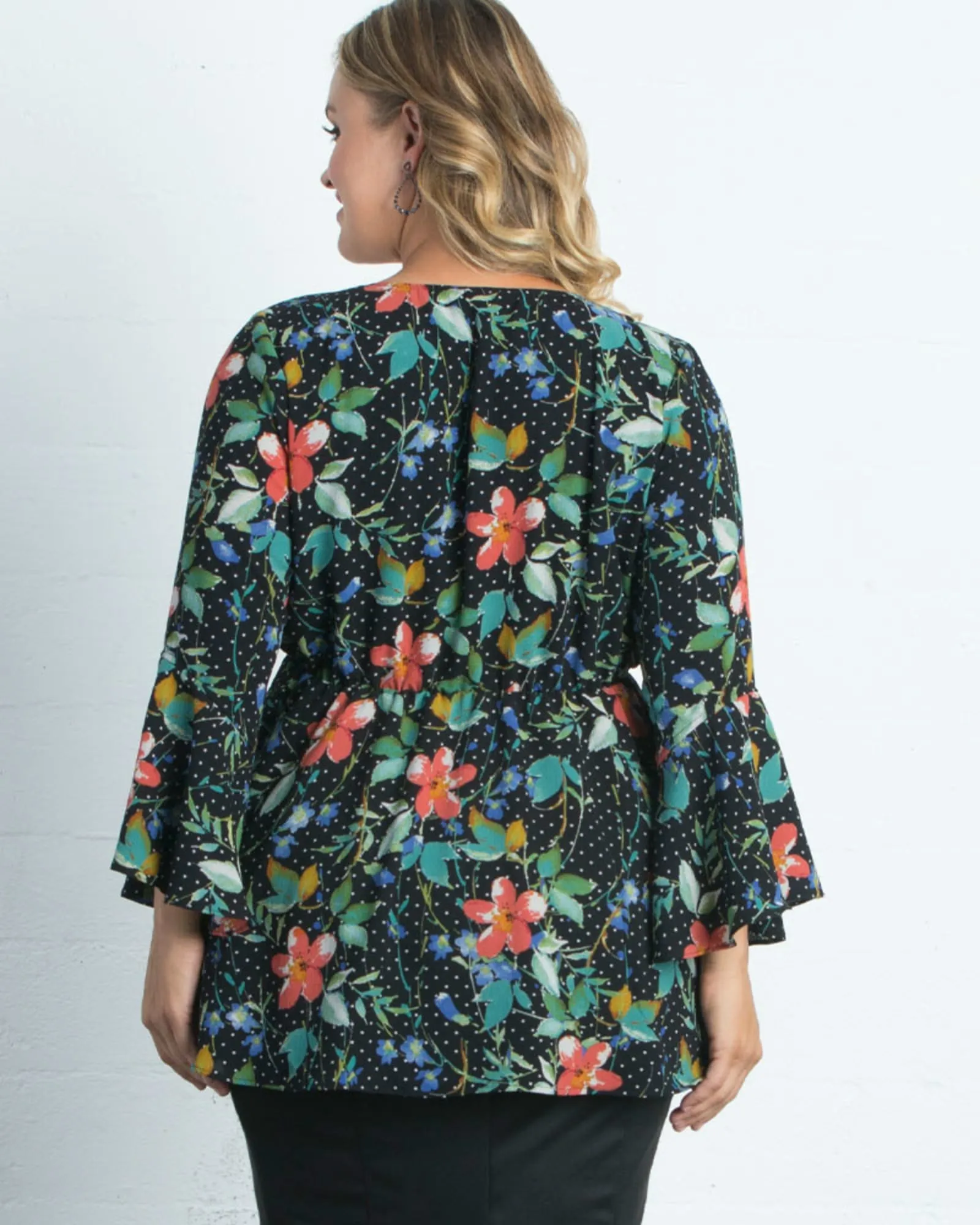 Ava Bell-Sleeve Faux-Wrap Top | POPPY POLKA DOTS