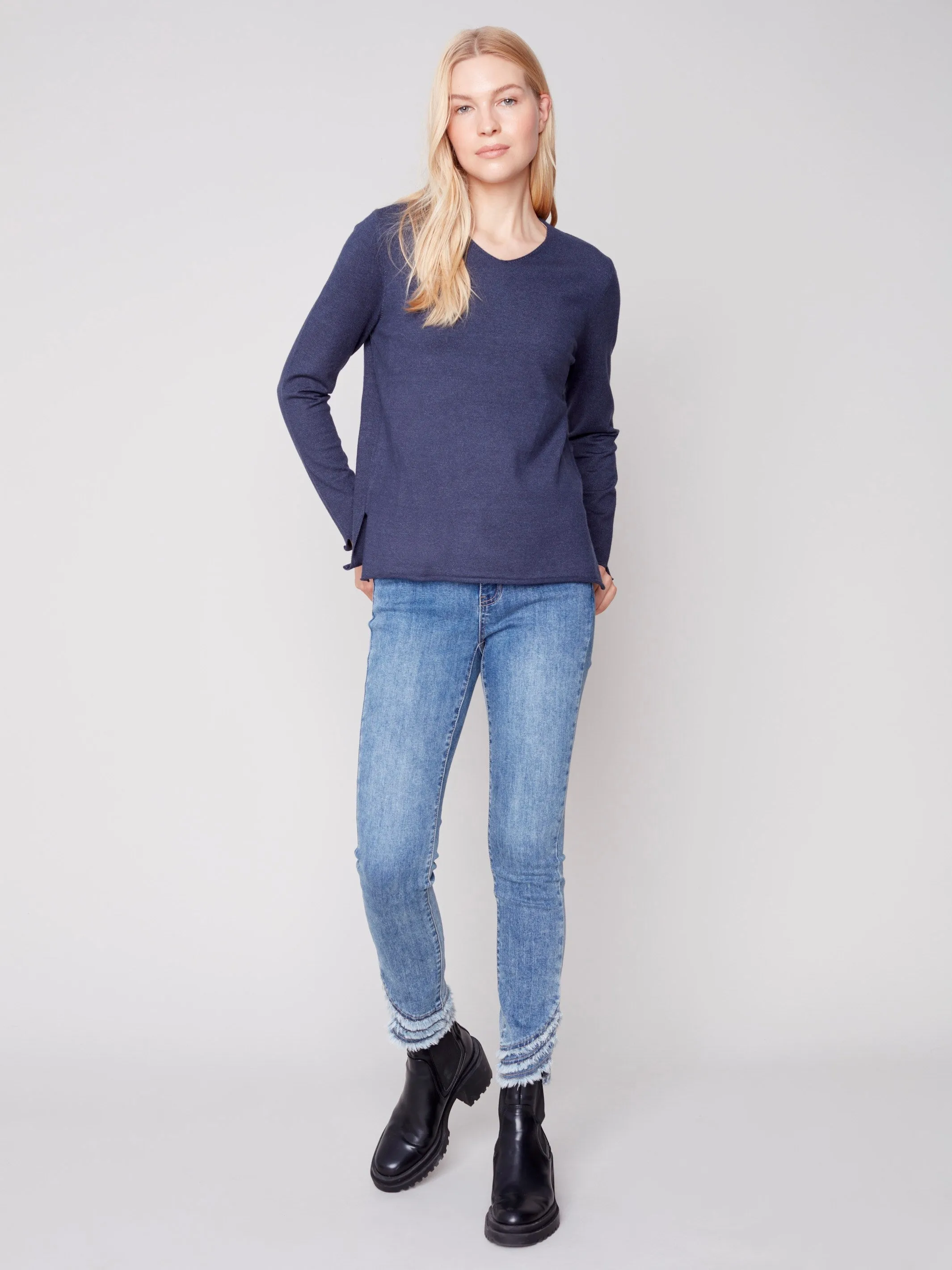 Basic V-Neck Sweater - Denim