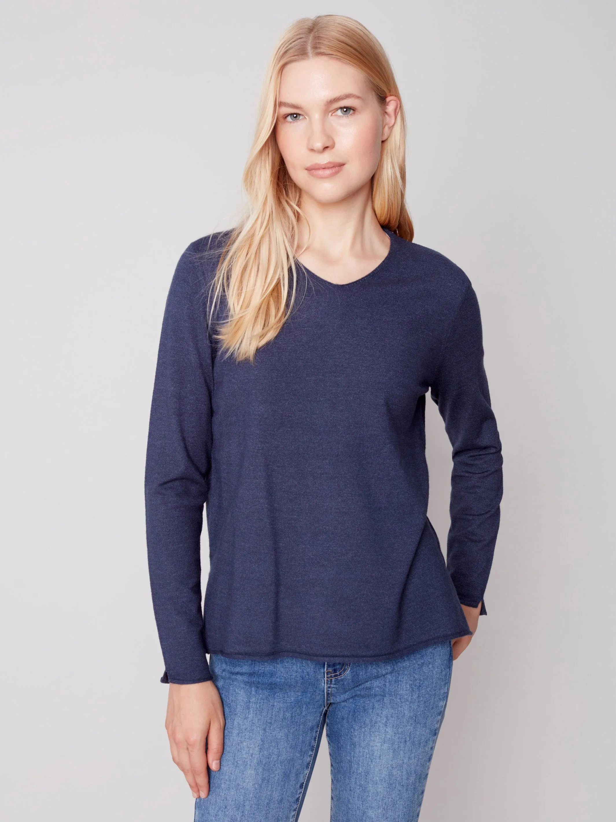Basic V-Neck Sweater - Denim