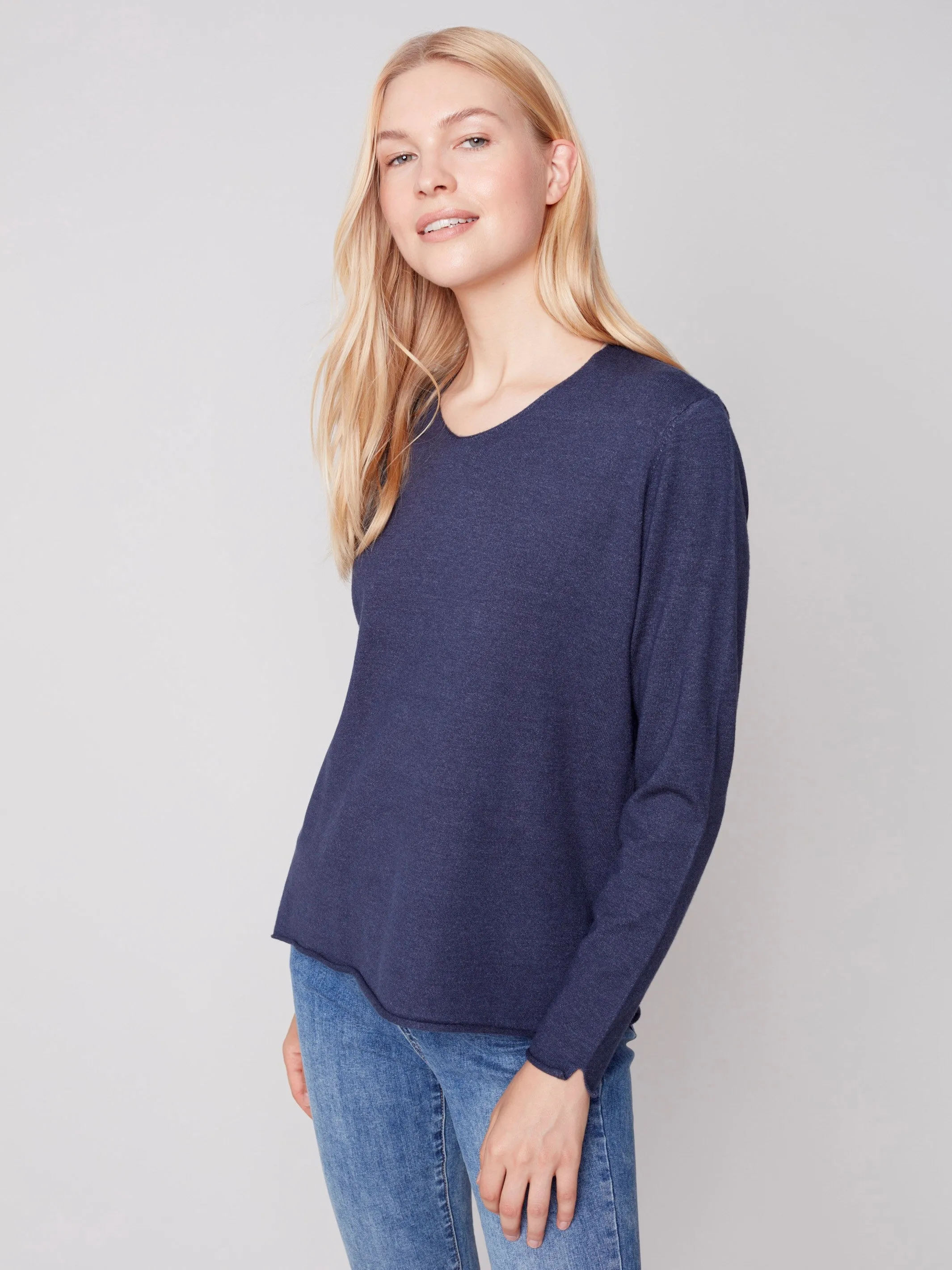 Basic V-Neck Sweater - Denim