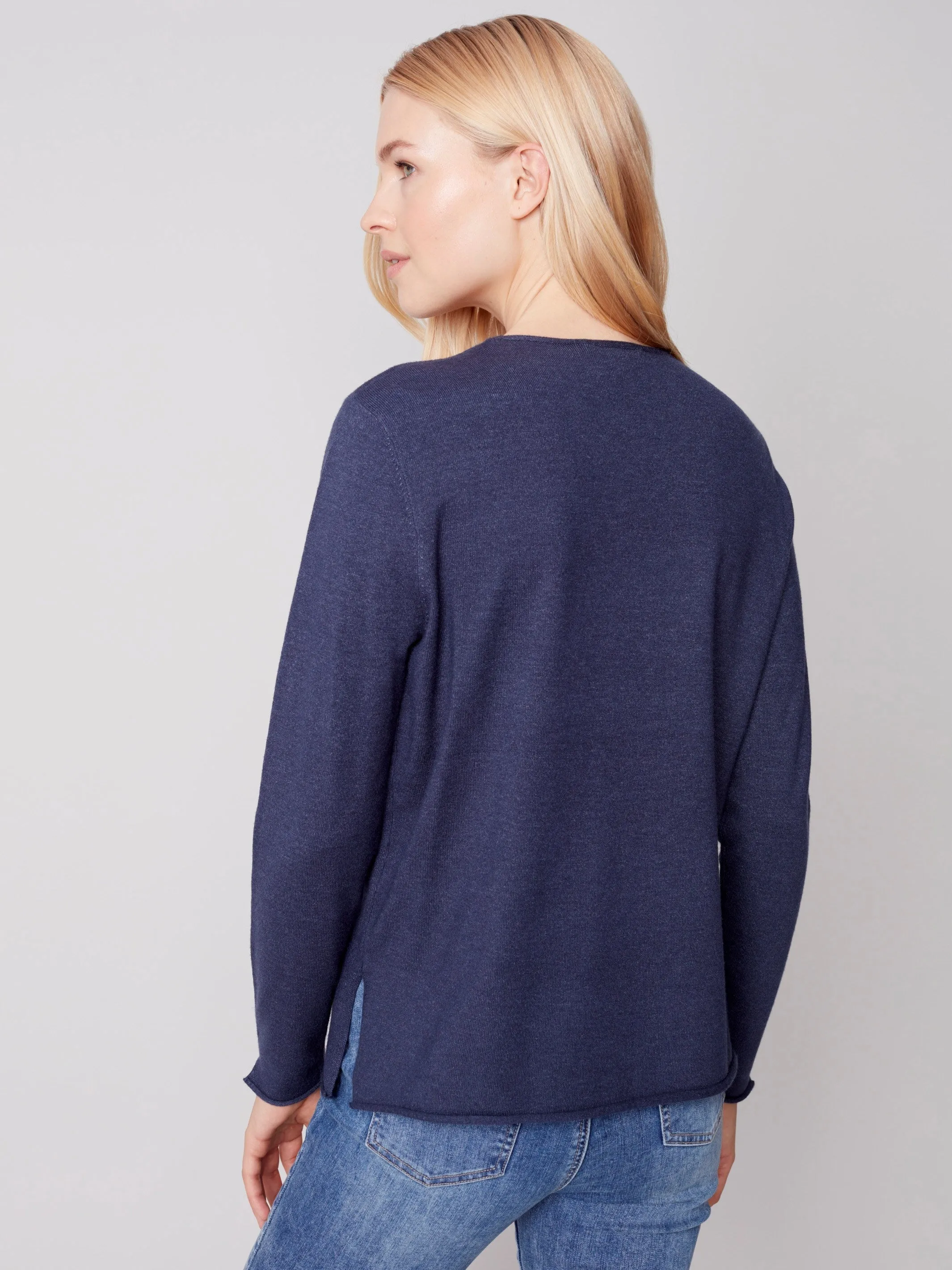 Basic V-Neck Sweater - Denim