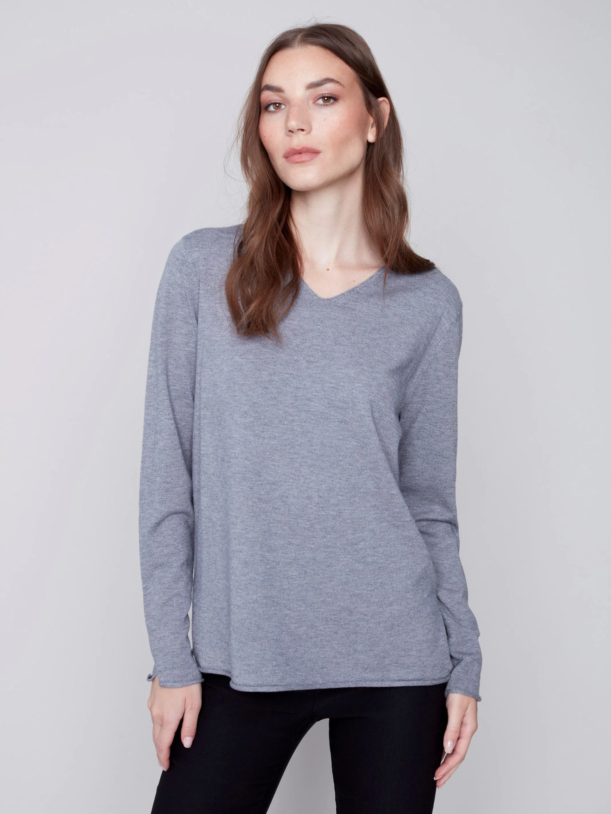 Basic V-Neck Sweater - Grey