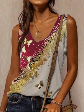 Butterfly print comfortable sleeveless T-shirt casual Vest
