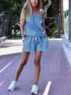 Casual Loose Comfortable V Neck Sling Tops Shorts Set