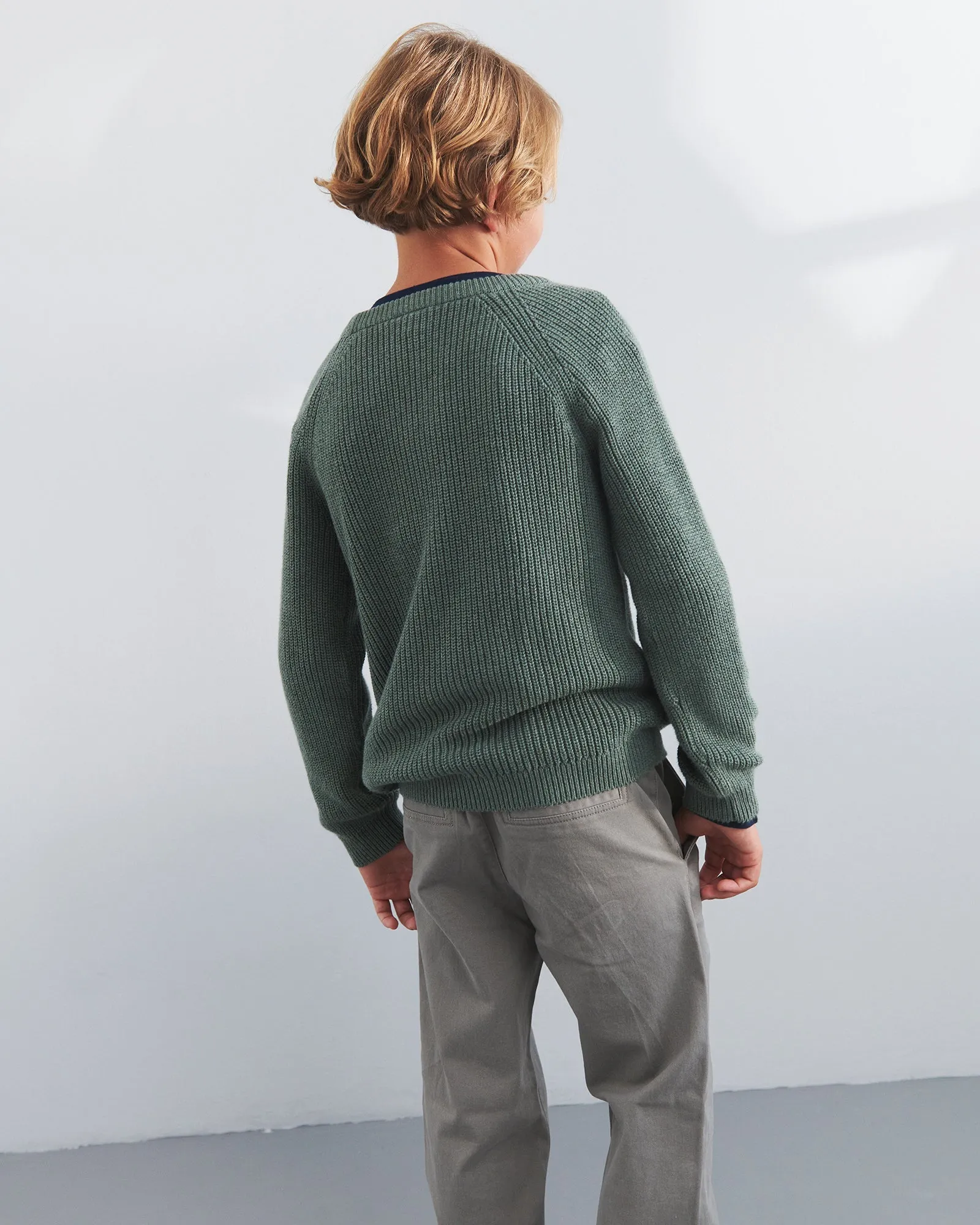 Cotton Knit Sweater - Tween - Green Melange