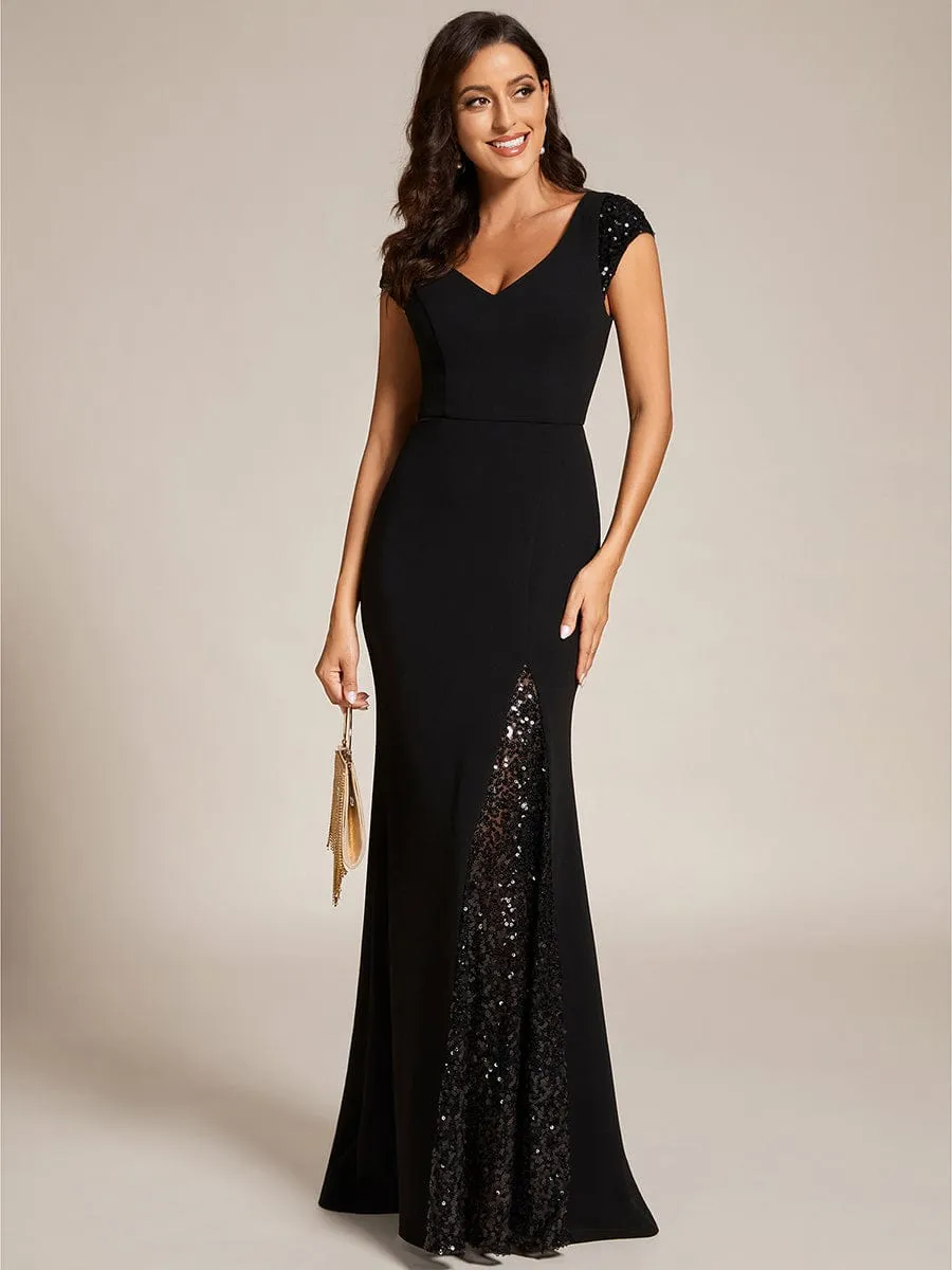 Custom Size Sequin Deep V Trail Sequin Fashion Evening Dress