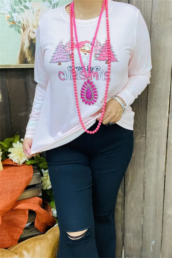 DLH15359 "MERRY CHRISTMAS"tree graphic printed long sleeve women tops