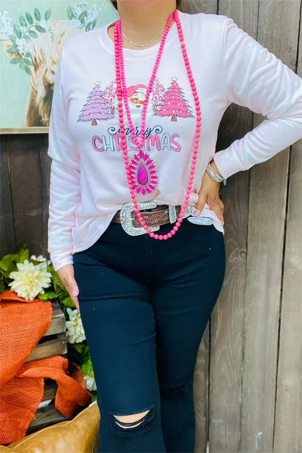DLH15359 "MERRY CHRISTMAS"tree graphic printed long sleeve women tops