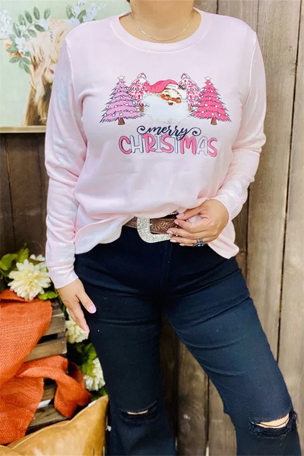 DLH15359 "MERRY CHRISTMAS"tree graphic printed long sleeve women tops