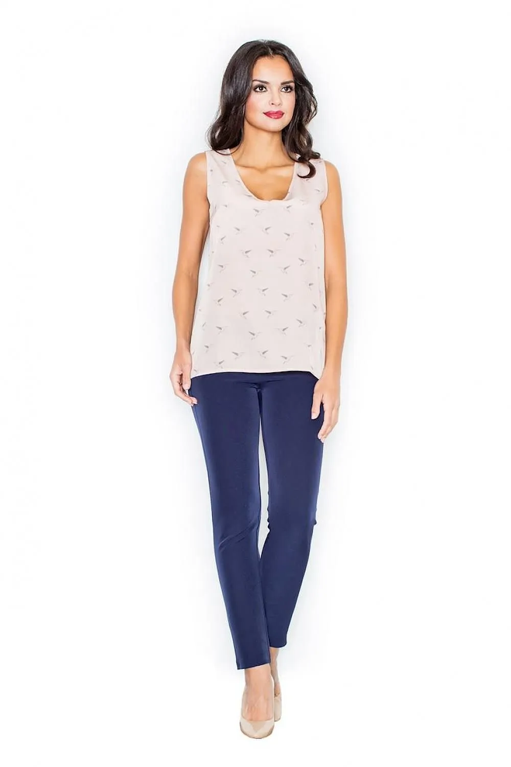 Elegant Bird Print Sweetheart Blouse