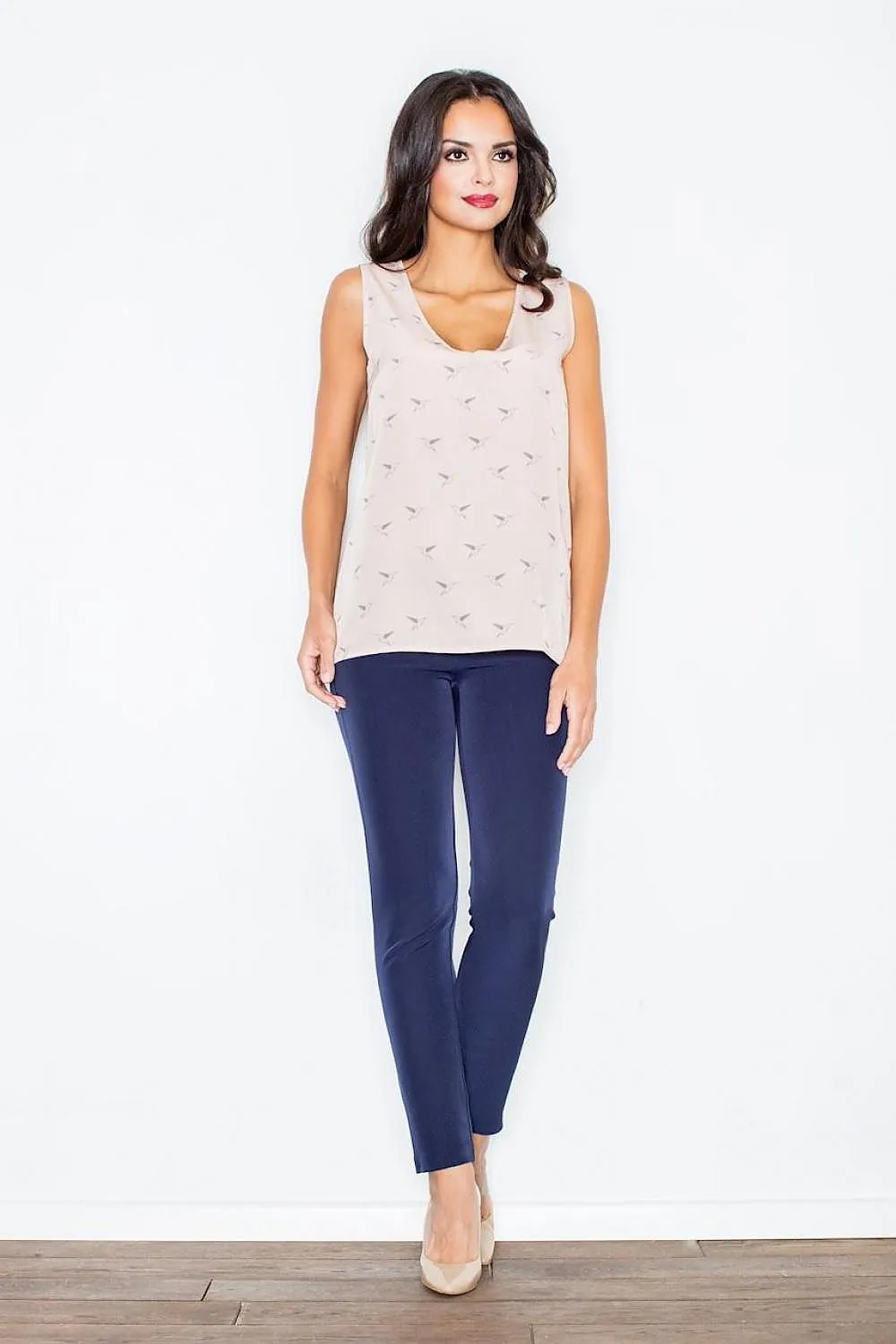 Elegant Bird Print Sweetheart Blouse