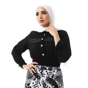 Elegant Black Shirt with White Buttons