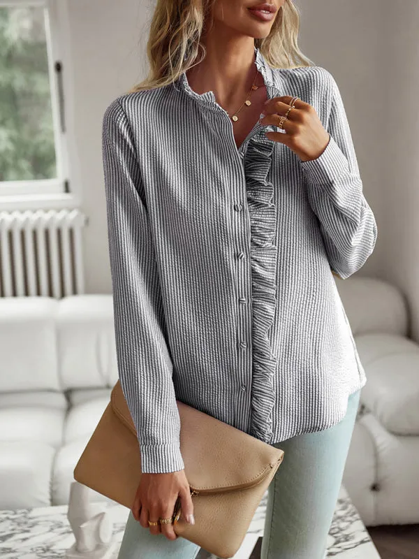 Elegant commuter open button ruffle top