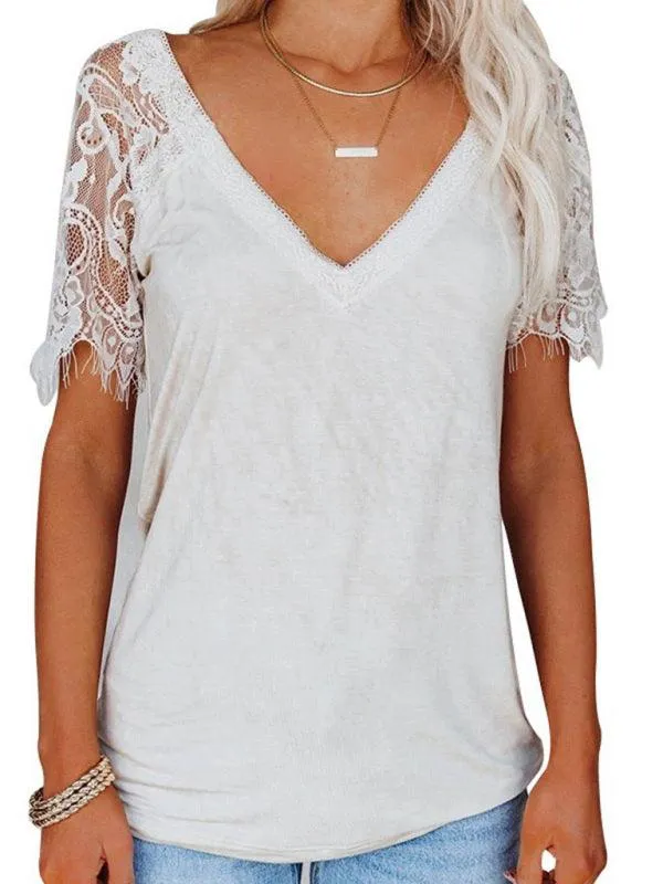 Elegant Feather Lace V Neck Blouse - A Chic Essential
