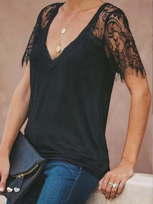 Elegant Feather Lace V Neck Blouse - A Chic Essential