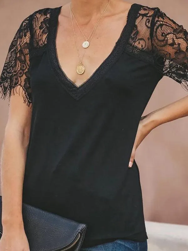 Elegant Feather Lace V Neck Blouse - A Chic Essential