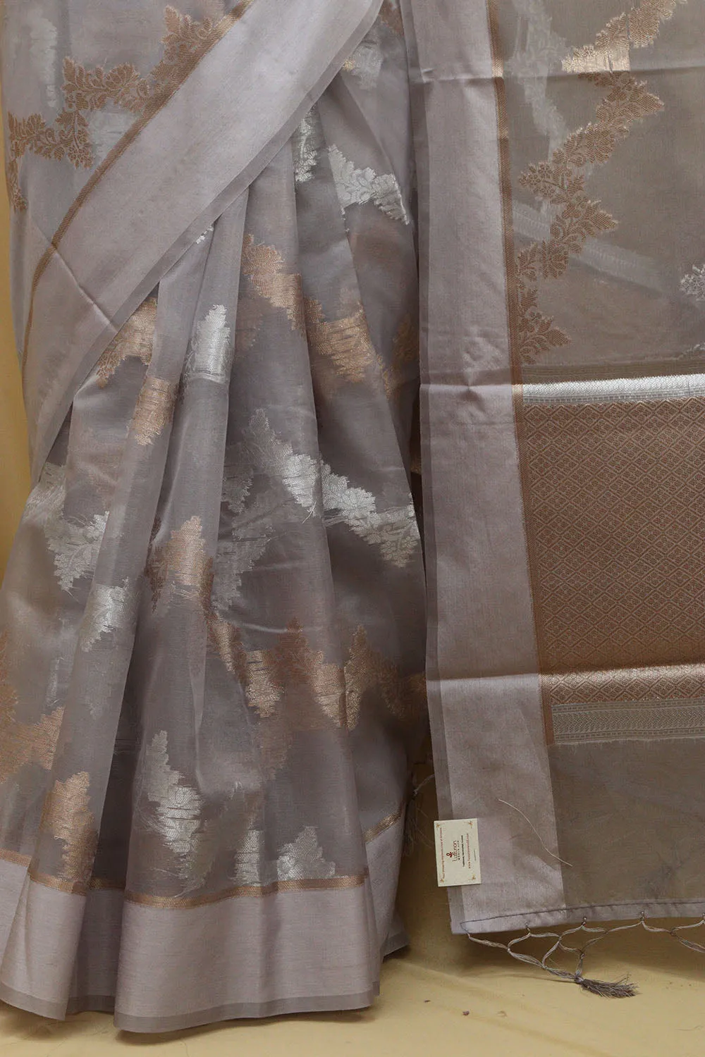 Elegant Grey Banarasi Organza Silk Sona Roopa Saree