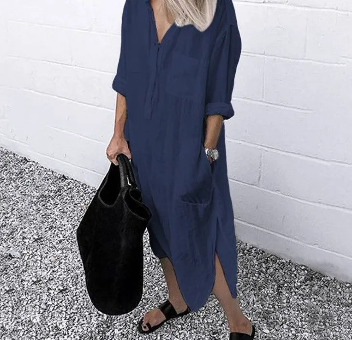 Elegant Solid Color Slit Dress Simple Blouses