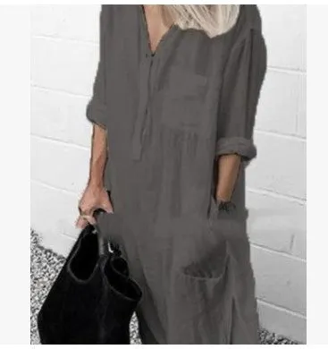 Elegant Solid Color Slit Dress Simple Blouses