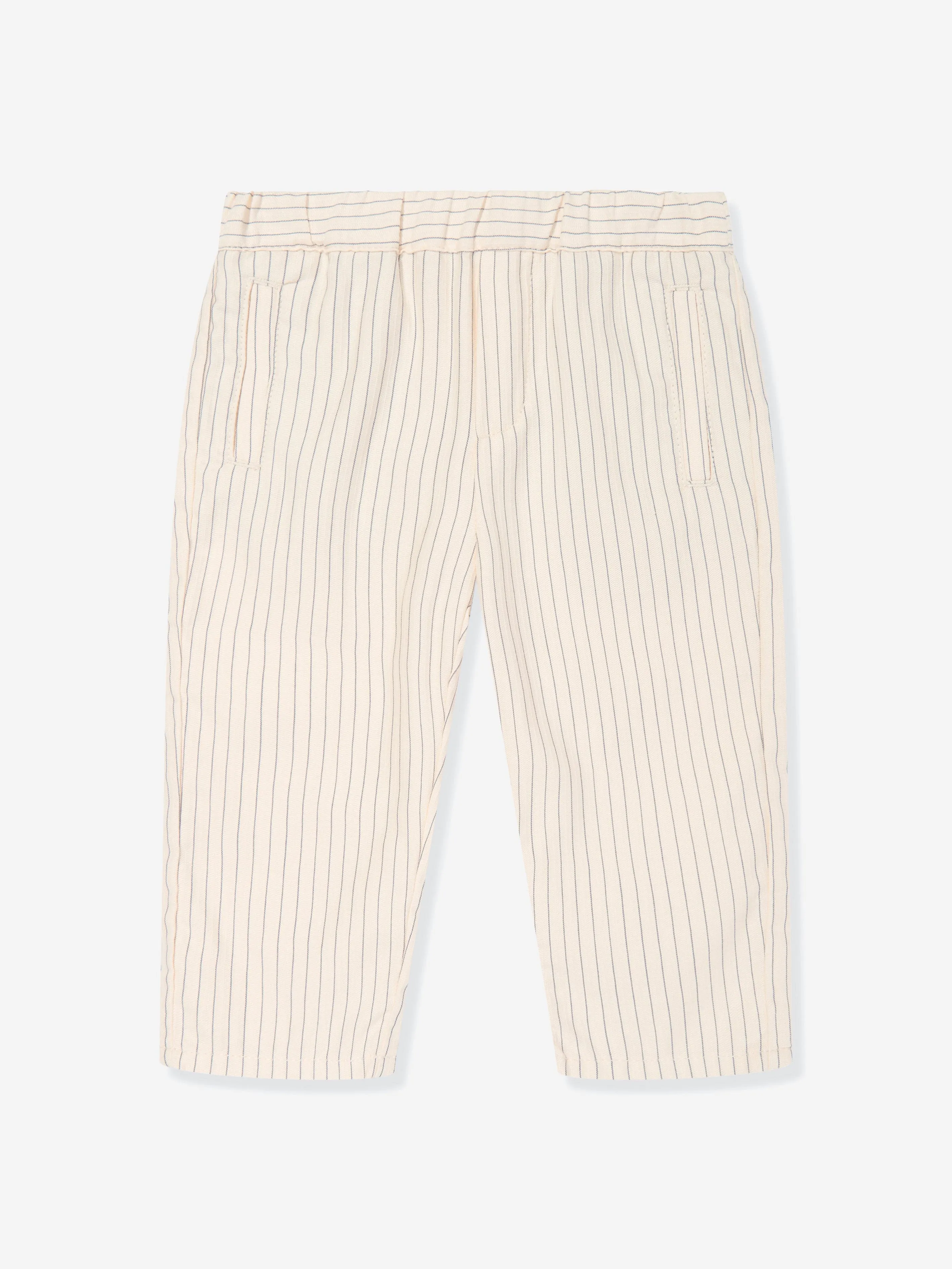 Emporio Armani Baby Boys Striped Linen Trousers in Ivory