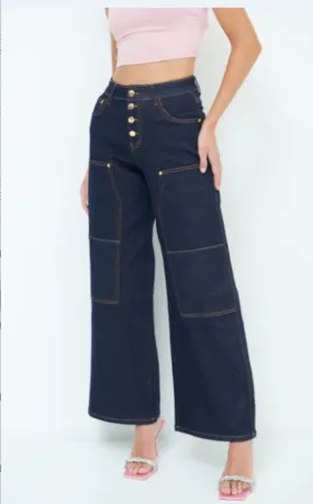 Fashionable wide-leg button jeans wholesale