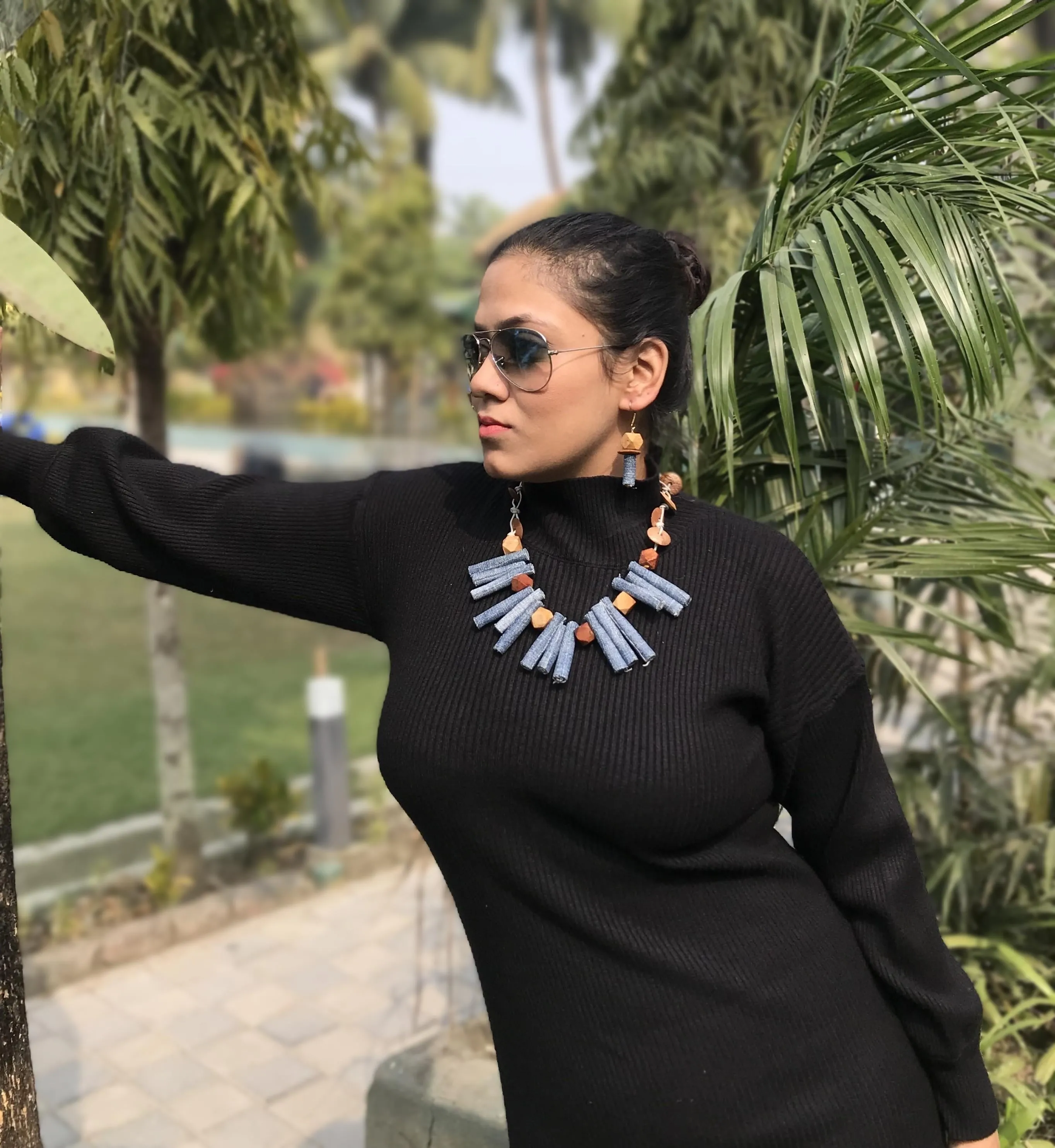 Gia Denim Necklace & Earrings set