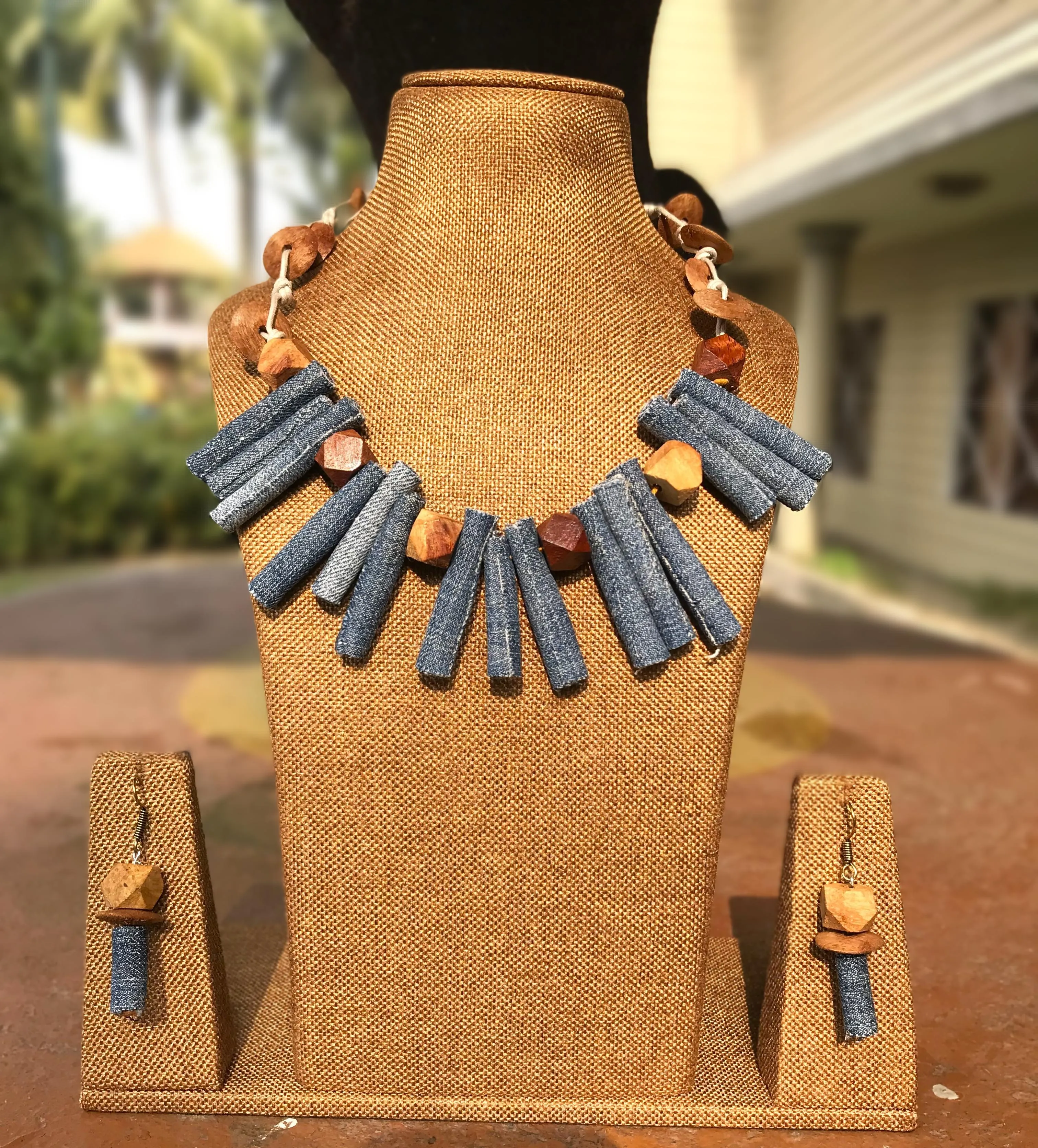 Gia Denim Necklace & Earrings set