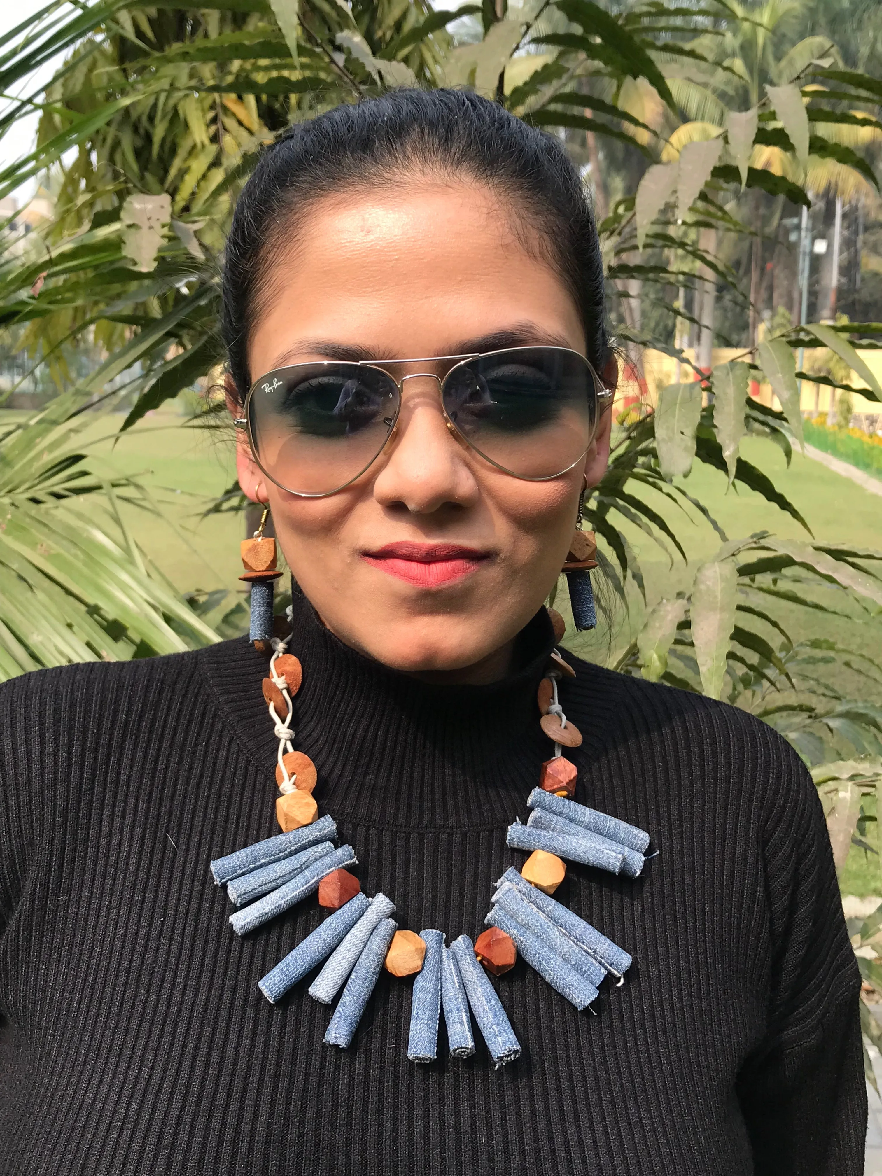 Gia Denim Necklace & Earrings set
