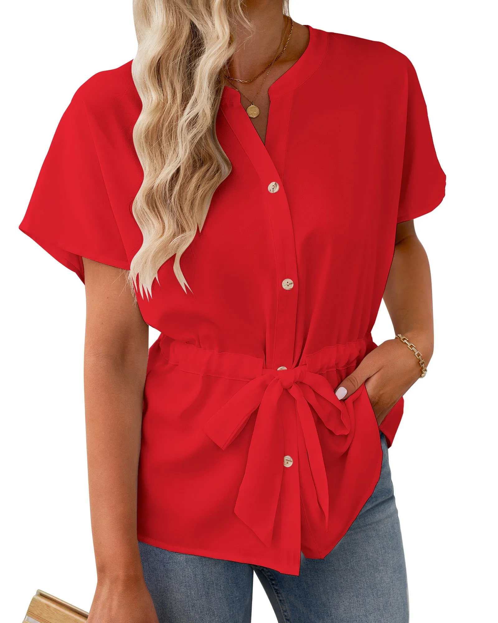 GRAPENT Work Blouses for Women Business Casual Tops Peplum Dressy Elegant Summer Button Down Shirt