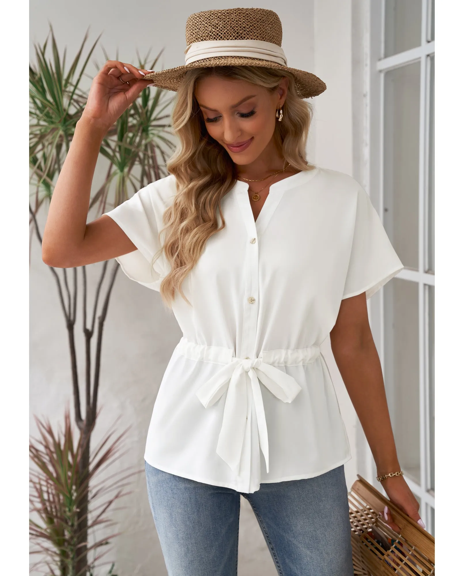 GRAPENT Work Blouses for Women Business Casual Tops Peplum Dressy Elegant Summer Button Down Shirt
