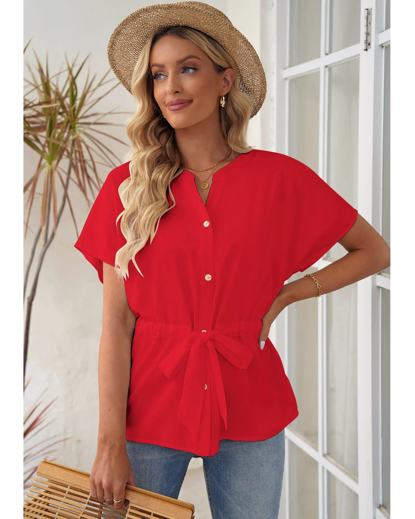 GRAPENT Work Blouses for Women Business Casual Tops Peplum Dressy Elegant Summer Button Down Shirt