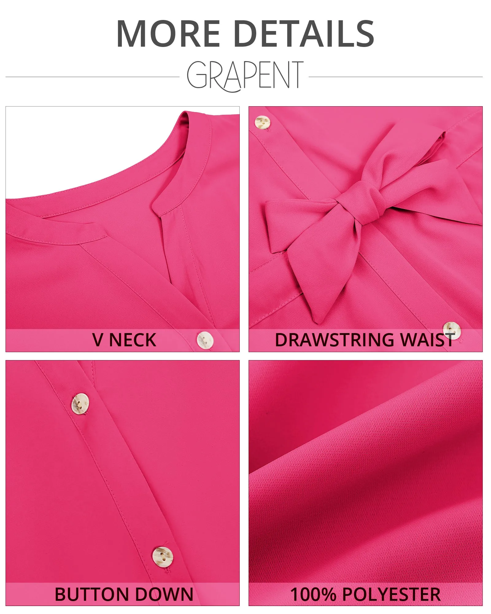 GRAPENT Work Blouses for Women Business Casual Tops Peplum Dressy Elegant Summer Button Down Shirt