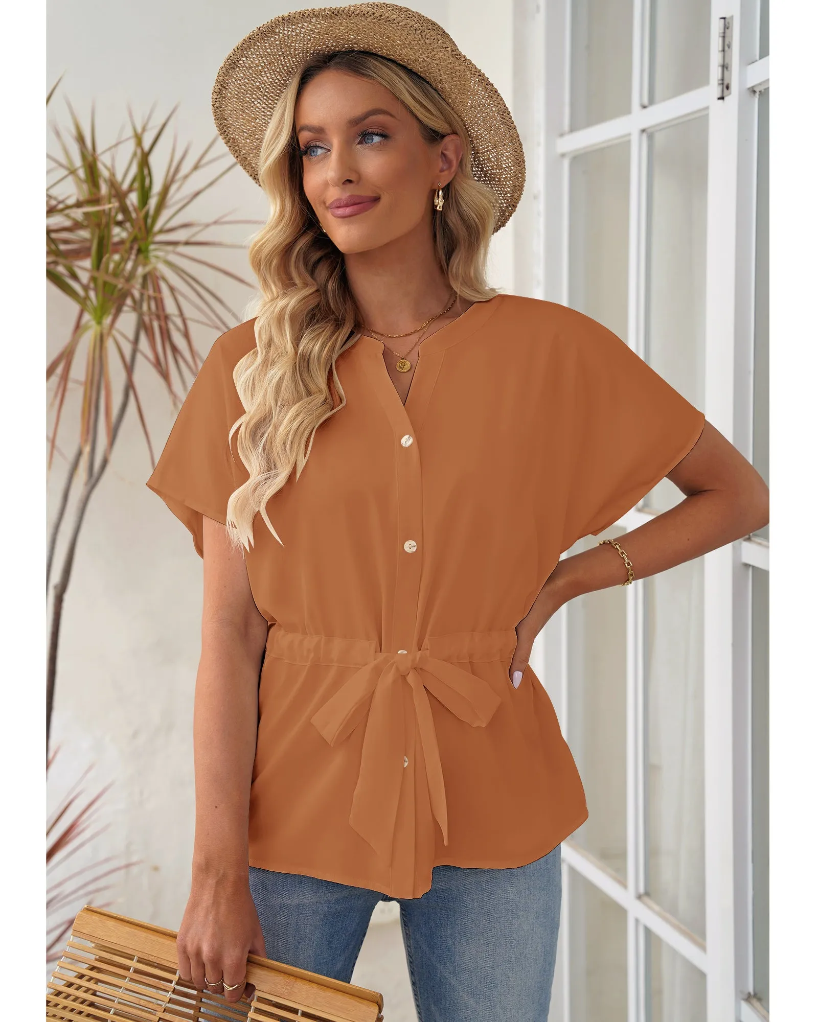 GRAPENT Work Blouses for Women Business Casual Tops Peplum Dressy Elegant Summer Button Down Shirt