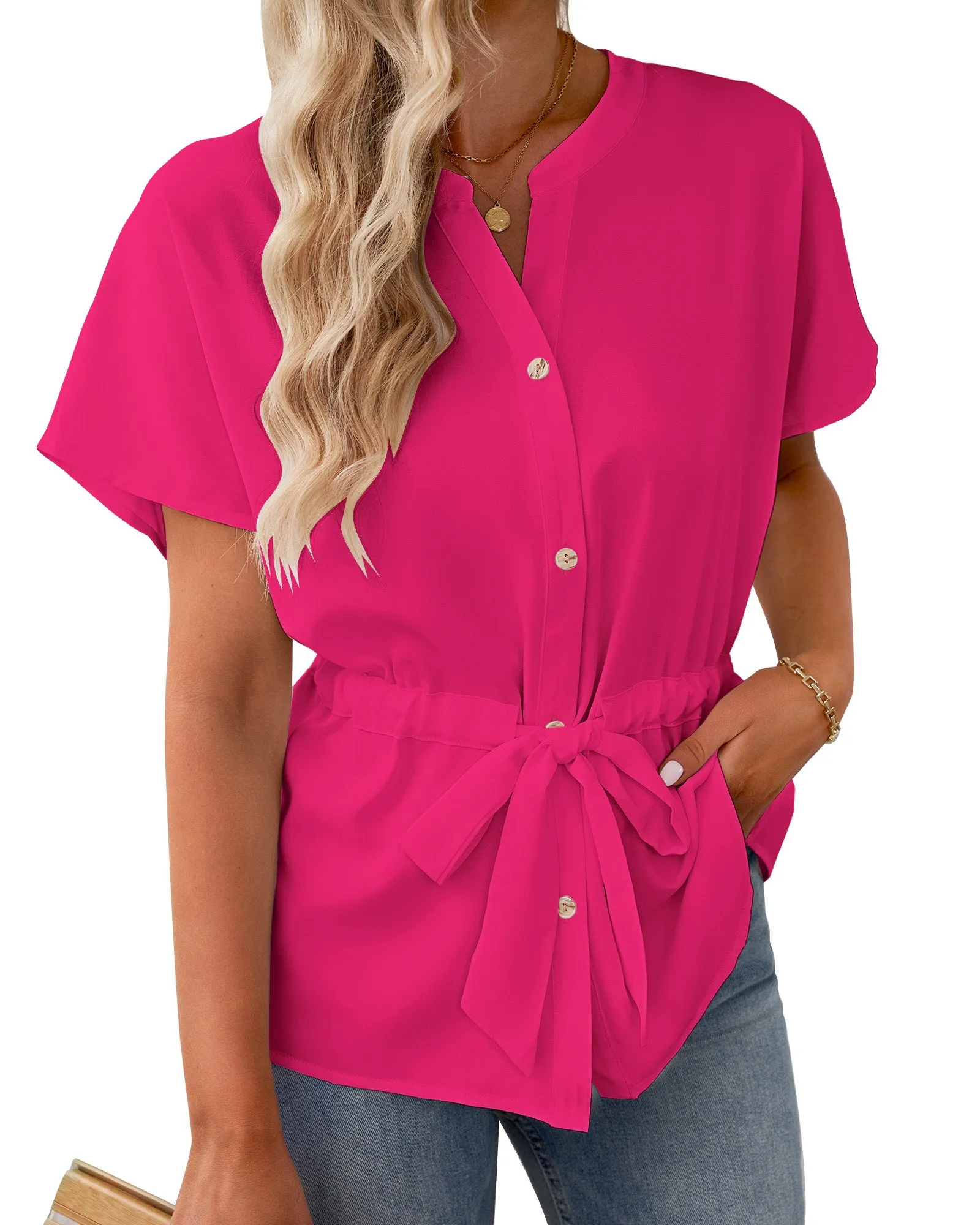 GRAPENT Work Blouses for Women Business Casual Tops Peplum Dressy Elegant Summer Button Down Shirt