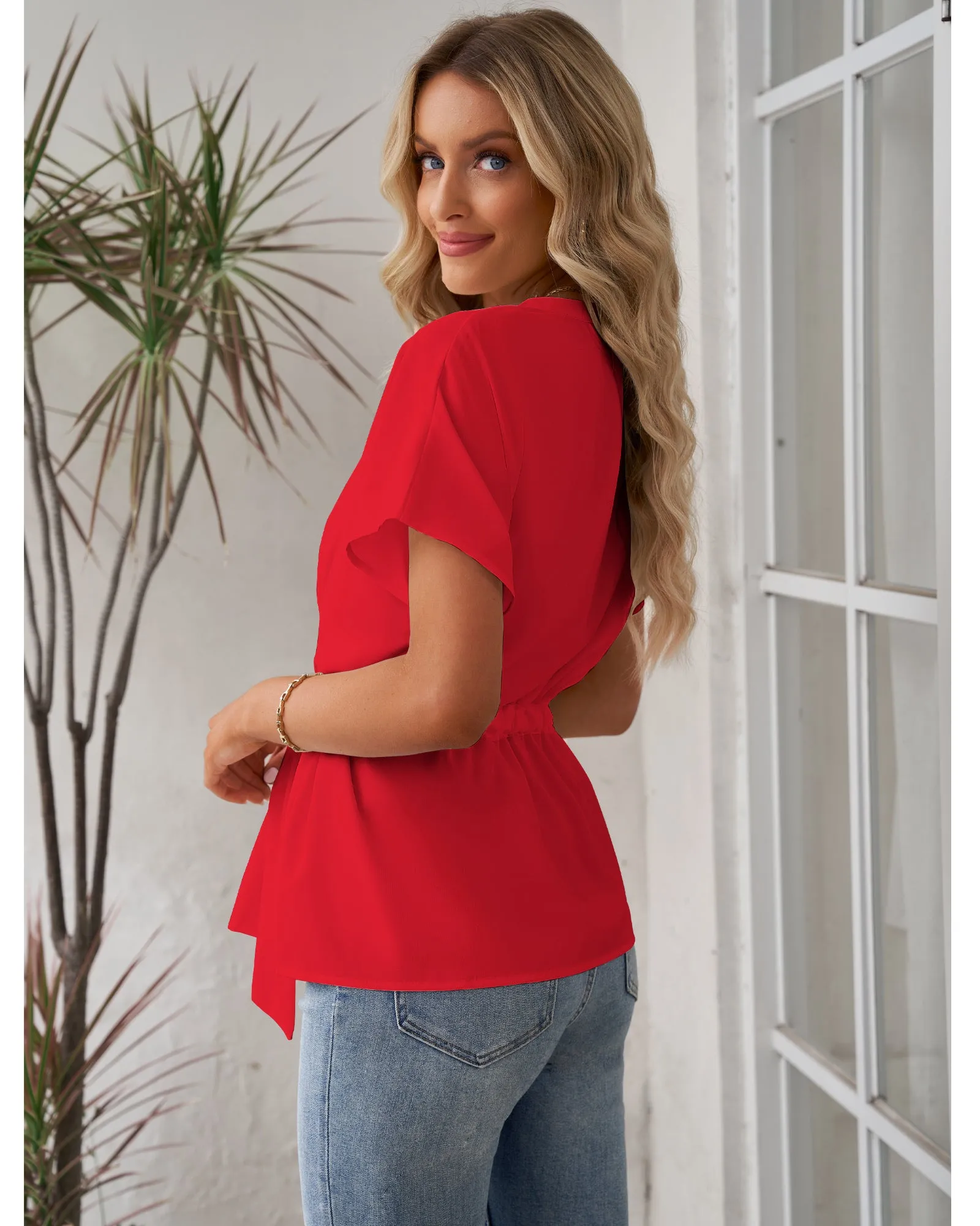 GRAPENT Work Blouses for Women Business Casual Tops Peplum Dressy Elegant Summer Button Down Shirt