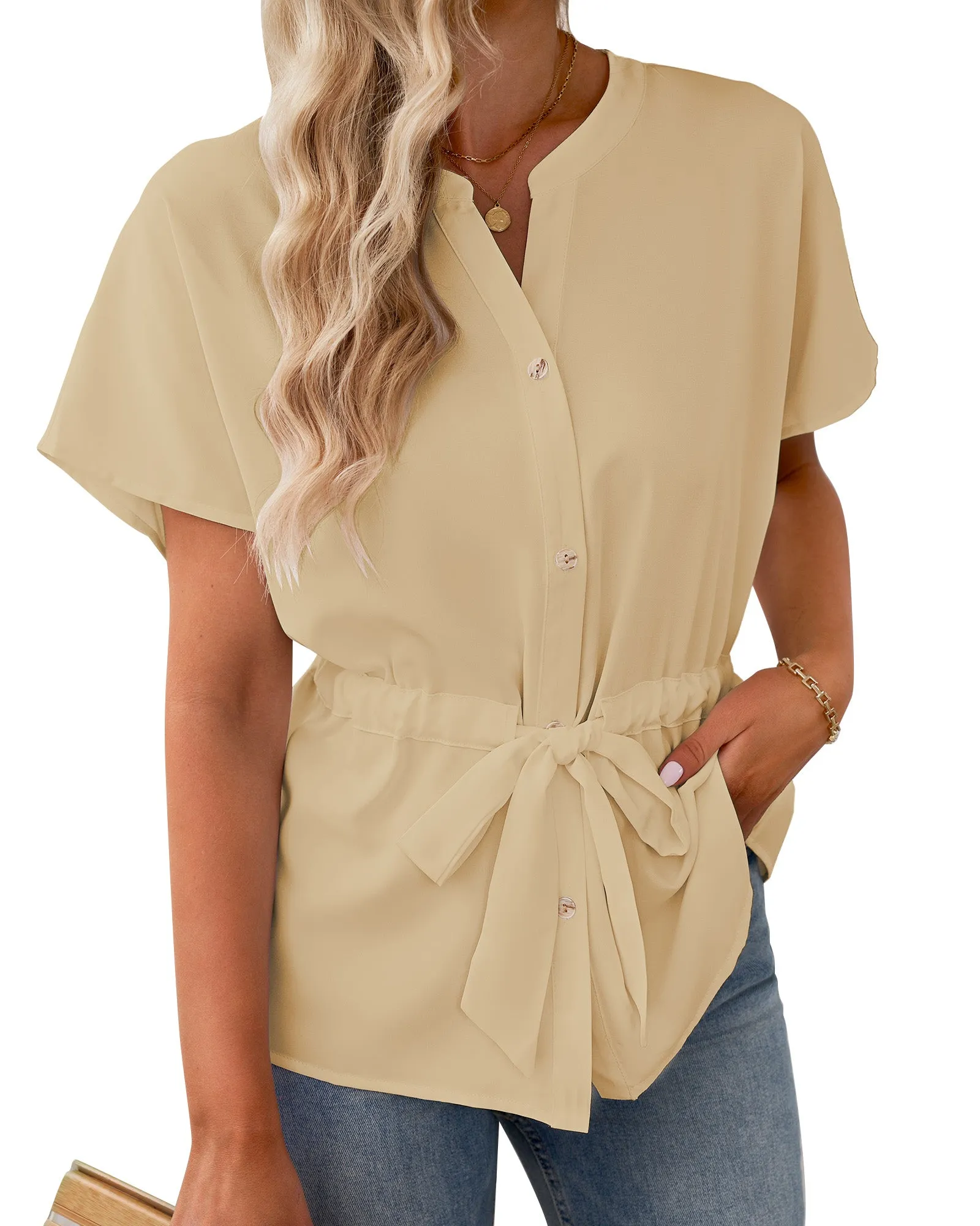 GRAPENT Work Blouses for Women Business Casual Tops Peplum Dressy Elegant Summer Button Down Shirt