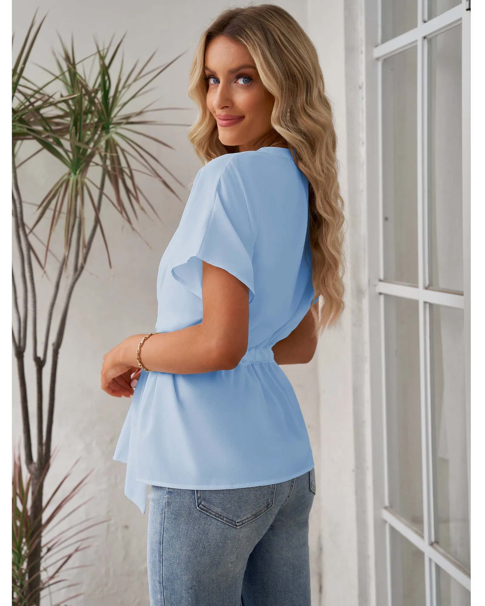 GRAPENT Work Blouses for Women Business Casual Tops Peplum Dressy Elegant Summer Button Down Shirt
