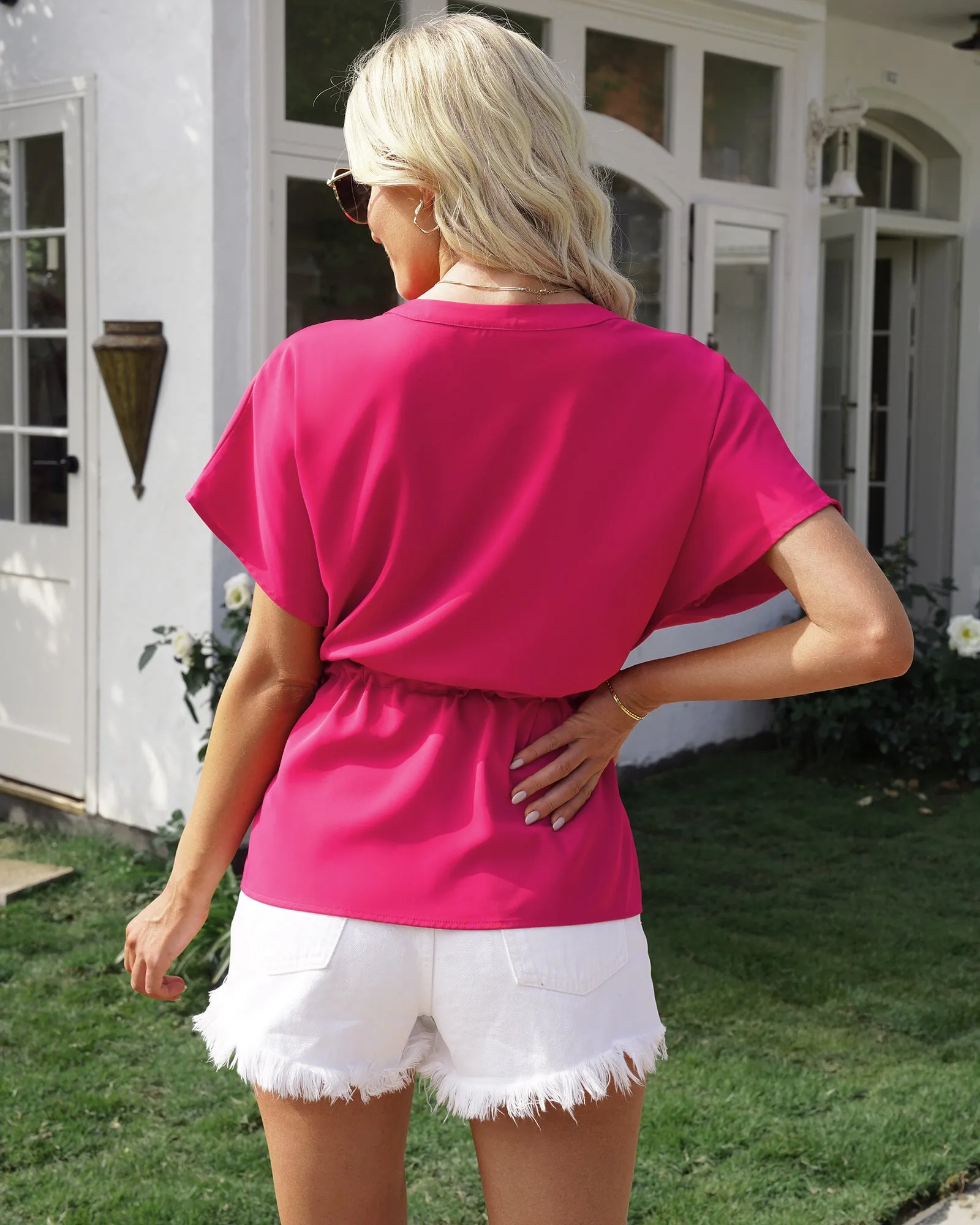 GRAPENT Work Blouses for Women Business Casual Tops Peplum Dressy Elegant Summer Button Down Shirt