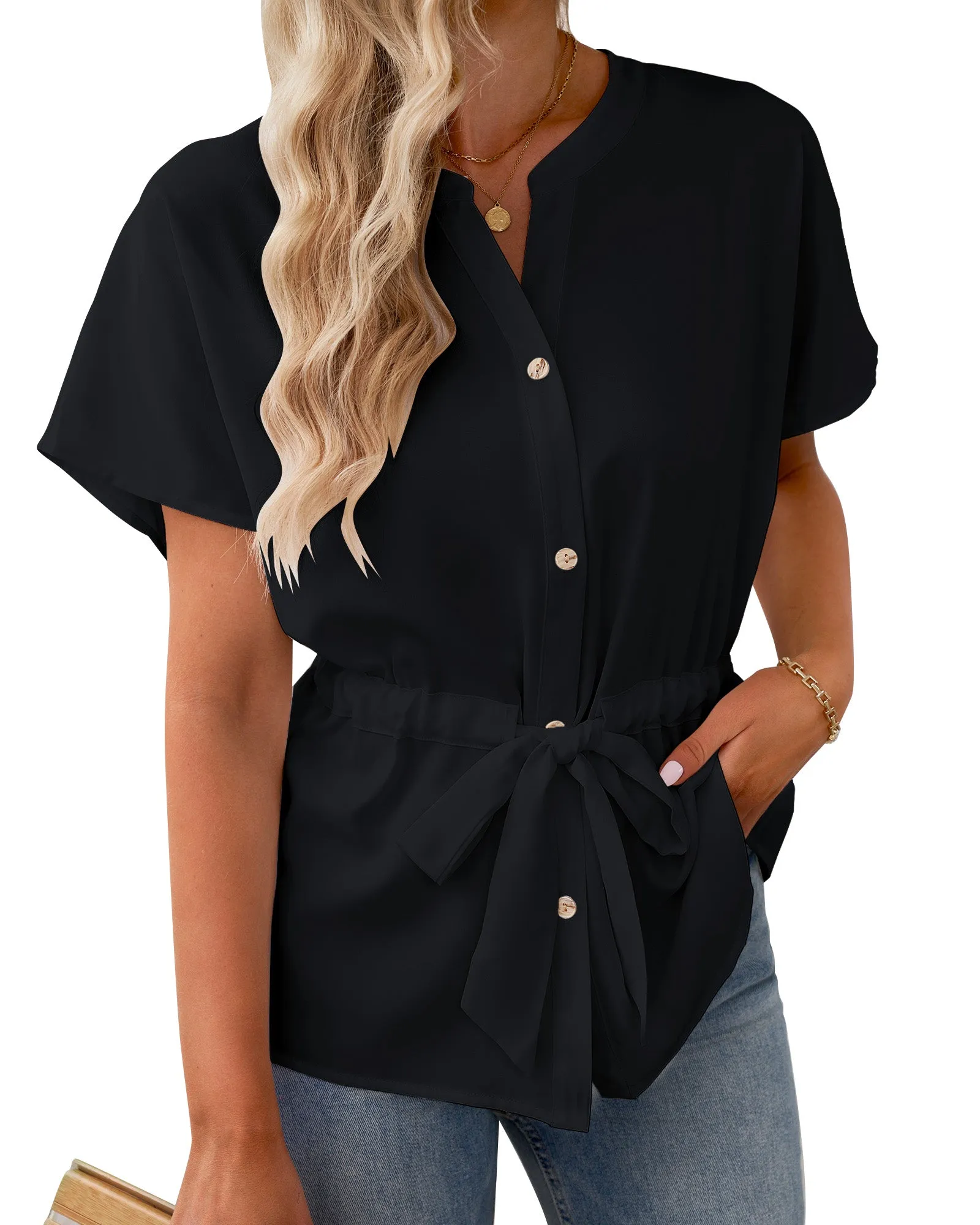 GRAPENT Work Blouses for Women Business Casual Tops Peplum Dressy Elegant Summer Button Down Shirt