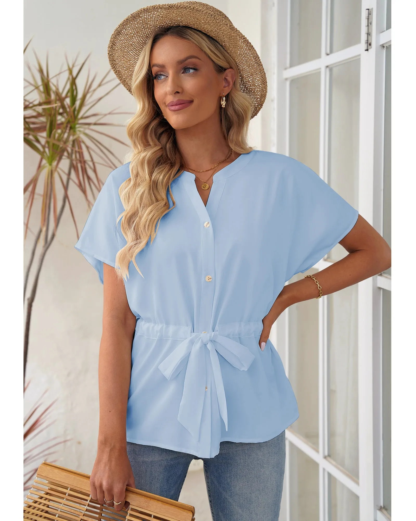 GRAPENT Work Blouses for Women Business Casual Tops Peplum Dressy Elegant Summer Button Down Shirt