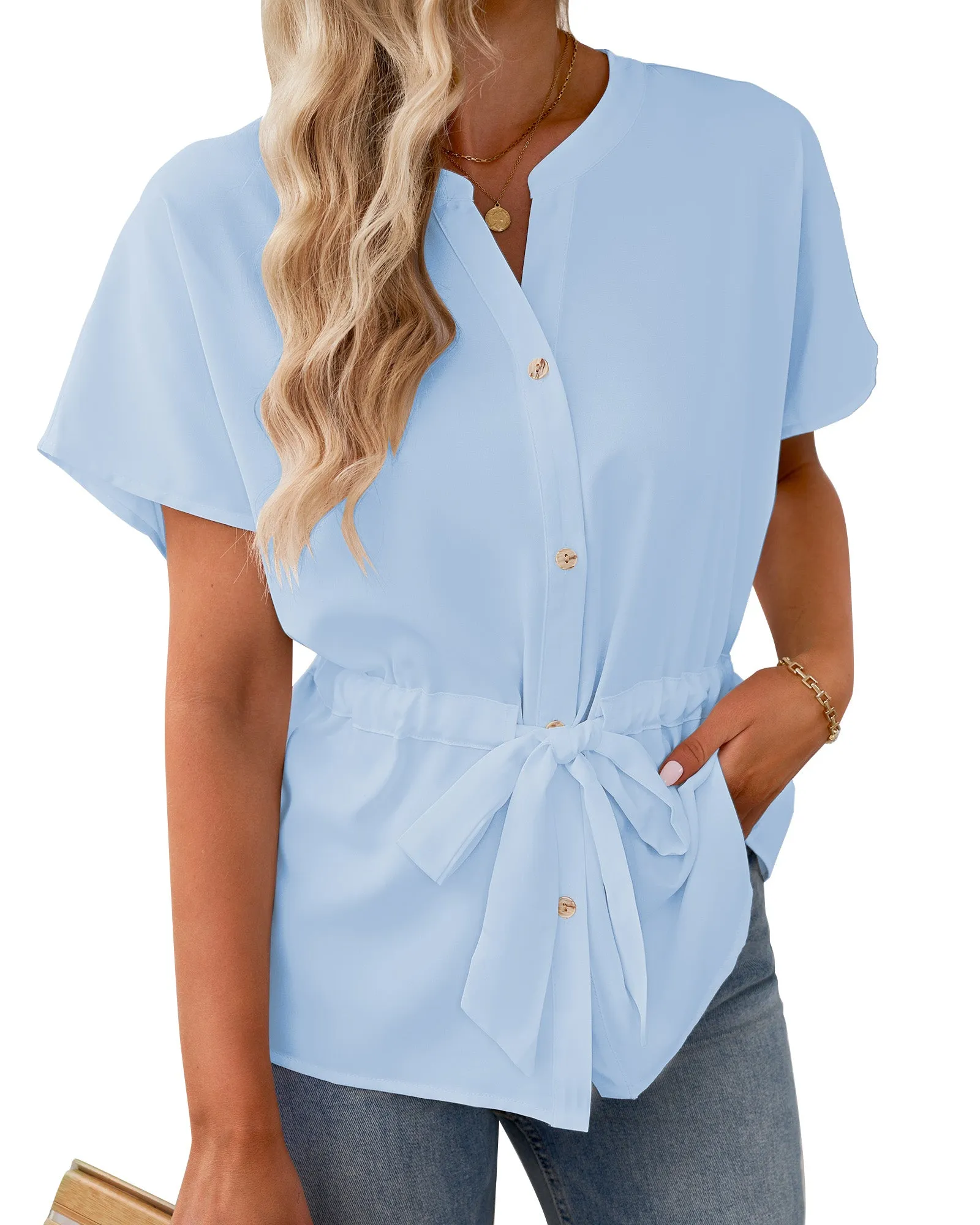 GRAPENT Work Blouses for Women Business Casual Tops Peplum Dressy Elegant Summer Button Down Shirt