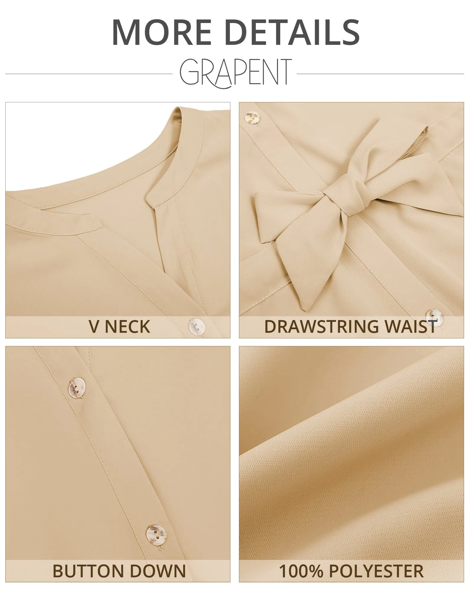GRAPENT Work Blouses for Women Business Casual Tops Peplum Dressy Elegant Summer Button Down Shirt