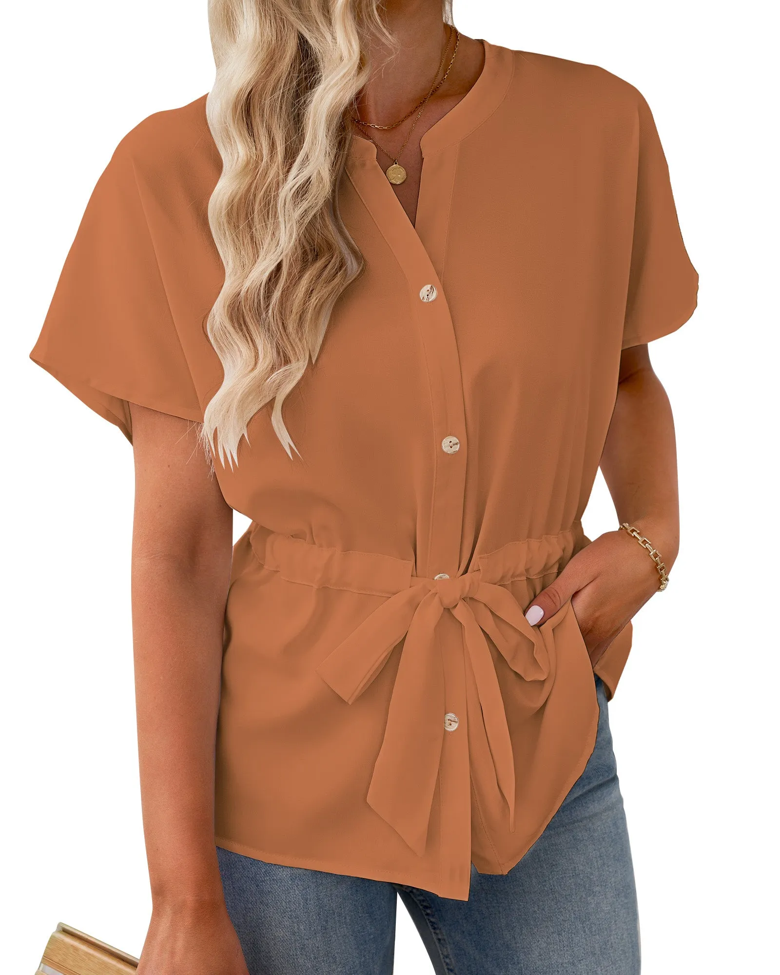 GRAPENT Work Blouses for Women Business Casual Tops Peplum Dressy Elegant Summer Button Down Shirt