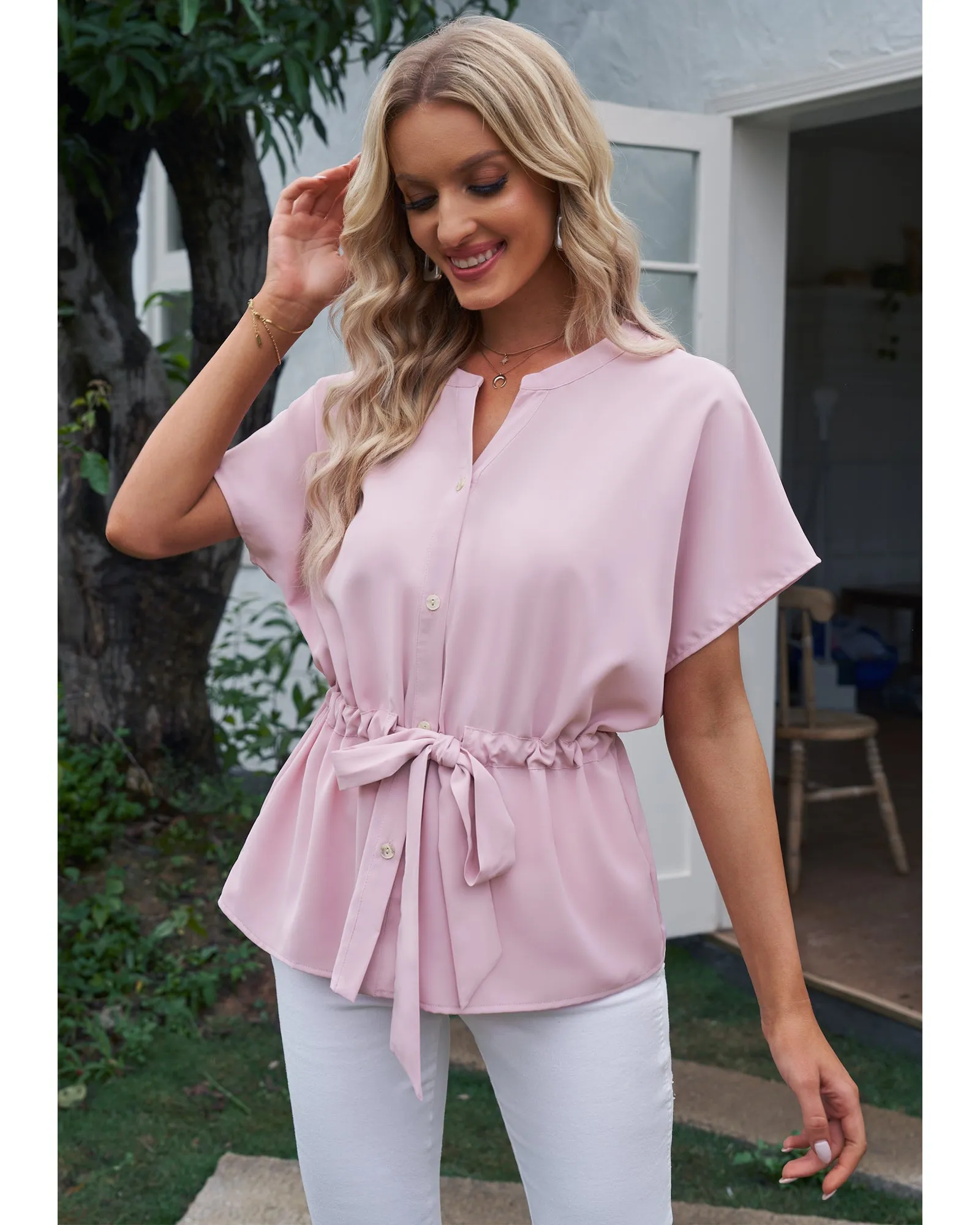 GRAPENT Work Blouses for Women Business Casual Tops Peplum Dressy Elegant Summer Button Down Shirt